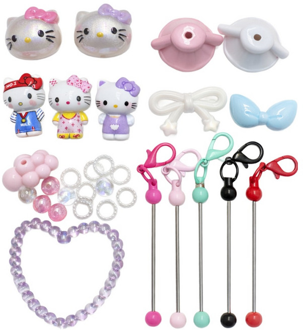 고양이 비즈 키링 만들기 5개 세트 키꾸 DIY, 1세트, 혼합