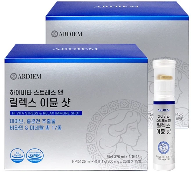 아르디엠 하이비타 스트레스 앤 릴렉스 올인원 이뮨 샷 25ml x 15병, 2개, 15회분 - 쿠팡