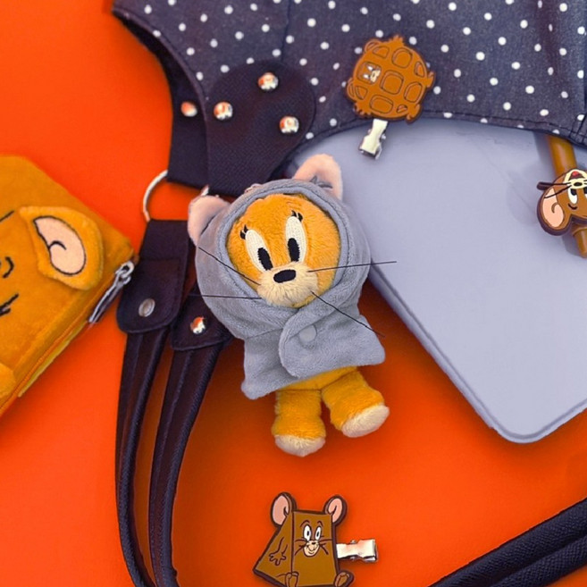 톰과제리 봉제인형키링 2종 / 가방 인형 키링 봉제 인형 망토인형 파우치 키링, 1개, 제리(브라운)