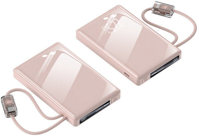 THOUSTA 대용량 보조배터리 20000mAh 고속충전22.5W 미니 일체형 휴대용 보조밧데리 기내반입, 핑크, YM1224