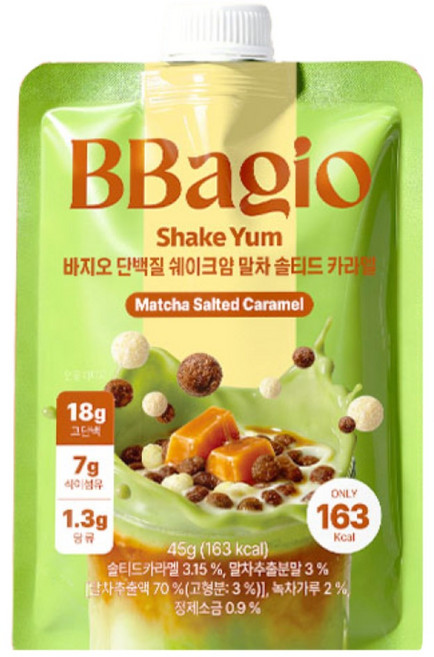 바지오 단백질 쉐이크얌 말차솔티드카라멜, 3개, 45g