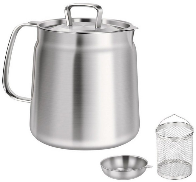 ZOZOFO 가정용 IH 304스텐 케틀팟 파스타 냄비 다용도 주전자 냄비세트 캠핑 라면냄비 인덕션 라면포트 튀김냄비세트, 1세트, (그물+튀김 바구니+뚜껑+집게), 2L