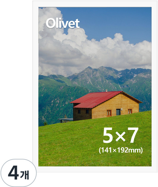 olivet 우드그레인 액자 무타공 겸용 인테리어 5x7사진액자, 4개, 순백색