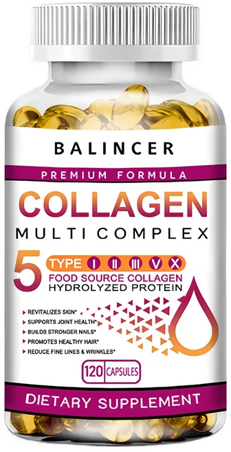 멀티 콜라겐(타입 I-II-III-VX) 순수 가수분해 콜라겐 펩타이드 - 남성 및 여성을 위한 콜라겐 보충제 - 피부 모발 성장 손톱 관절을 위한 노화 방지 콜라겐, 60캡슐, 60정 - 쿠팡