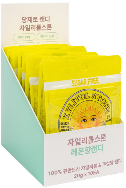 자일리톨 스톤 우리아이 치아건강 충치예방 레몬향 캔디 파우치 20g*10개 묶음상품 당제로 캔디 사탕 어린이집 답례품 생일선물, 10개, 20g