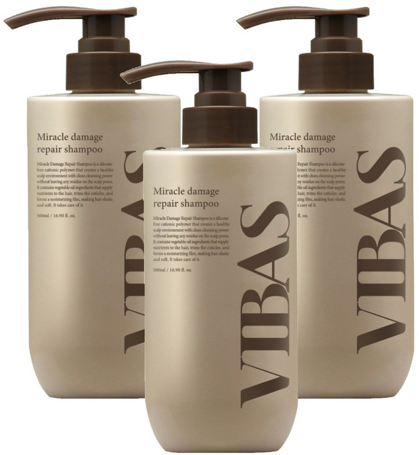 VIBAS 奇蹟損傷護理洗髮精, 3瓶, 500ml