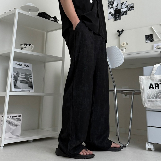 르위 캐주얼 통기성 쿨 린넨 밴딩 얇은 청바지 와이드 데님팬츠