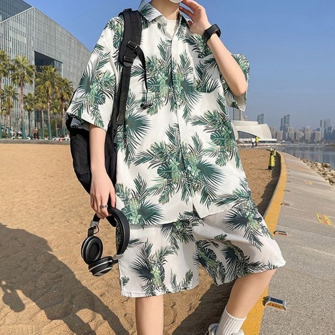 셔니엘 오버핏 하와이안 셔츠 남방 반바지 휴가 여행 해변 모래사장 리조트 세트