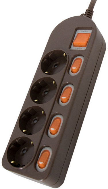 정비공 국산 멀티탭 4구 3m 과부하 차단 안전 접지 개별 스위치 브라운 컬러 멀티 콘센트, 1개