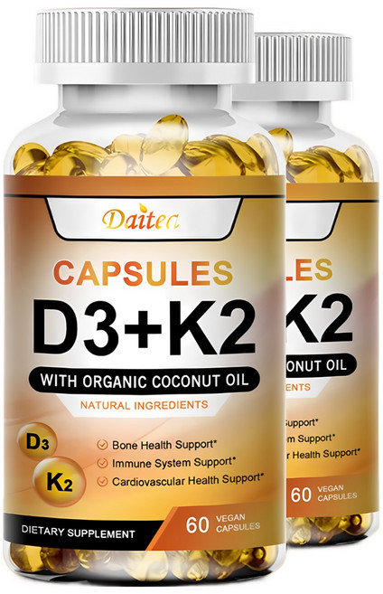 비타민 K2와 D3 보충제로 치아와 뼈에 좋고 심장건강에 도움을 줍니다, 1병, 120정, 1개