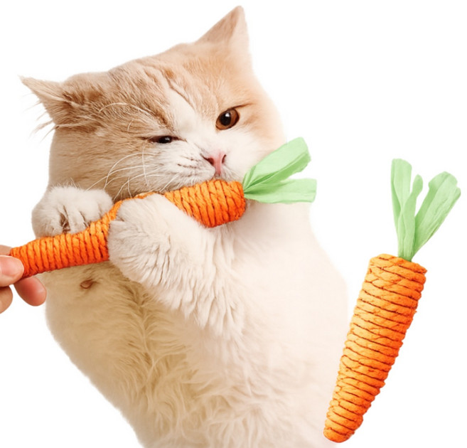 별오점 고양이 이갈이 장난감 당근 애착인형 스크래쳐 로프, 1세트, 대형2개소형2개