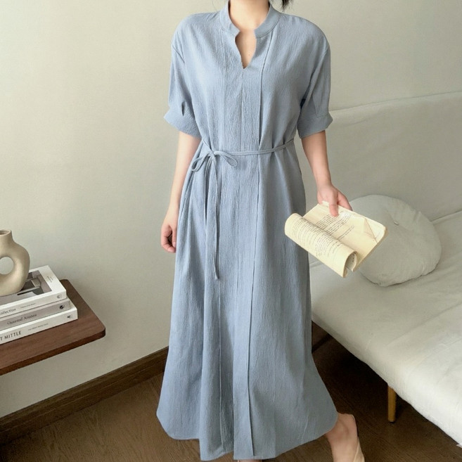 MUMUM 빅사이즈 오피스룩 롱 원피스 여름 하객룩 셔츠 원피스