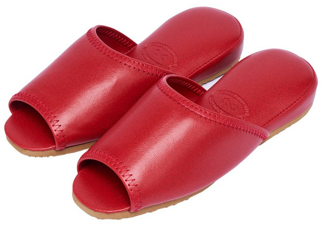 걸작 슬리퍼 오픈토 페이크 레더 가죽 실내화 거실화 호텔 슬리퍼, 루즈, 1개