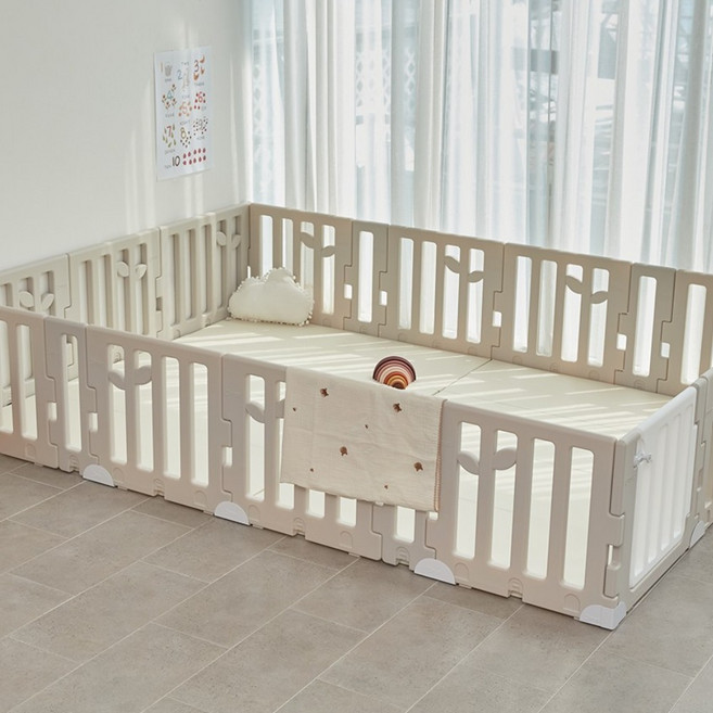 카라즈 리프 베이비룸 와이드 더블 문세트 안전문 울타리 펜스, 베이지, 리프 문세트