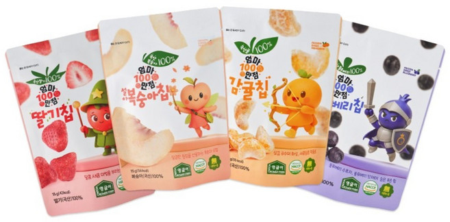 [영글어농장] 국내산 엄마만점 동결건조 과일칩 4팩 (설아복숭아 딸기 감귤 블루베리), 4개, 15g