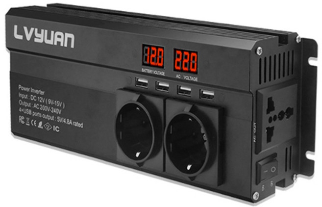 루앤 유사계단파 차량용 2000W 인버터 220V 60hz 한국형 KC인증, 1개, 블랙 용량 2000W 전압 24V