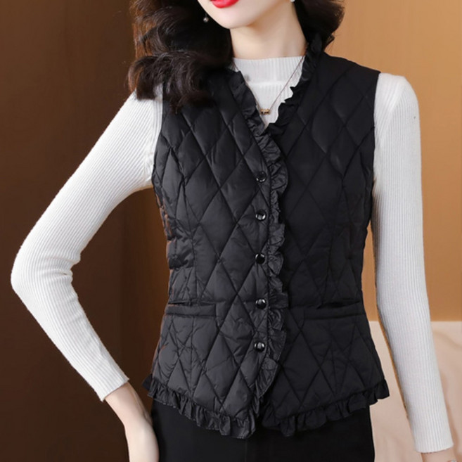바이미니 여성 프릴 퀼팅 누빔 경량 조끼 44~77 골프조끼