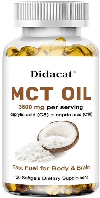 MCT 오일 3600mg C8 C10 캡슐 케토 연료 뇌 및 신체 비-GMO 코코넛, 1개, 120정 - 쿠팡