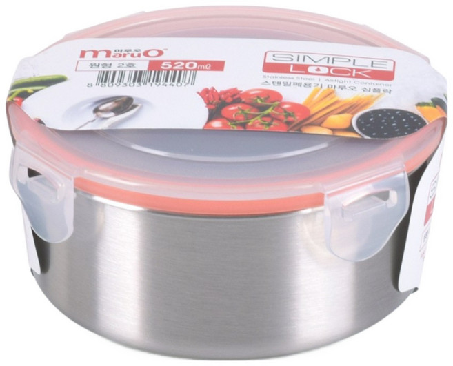 마루오 심플락 국산 스테인리스 밀폐용기 원형 2호 520ml, 본품, 2개
