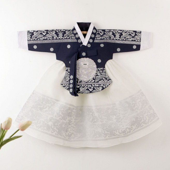 금박 은박 왕비 당의 한복 중전마마 궁중 네이비 여아 여자 아기 유아 전통 한복 주니어 초등