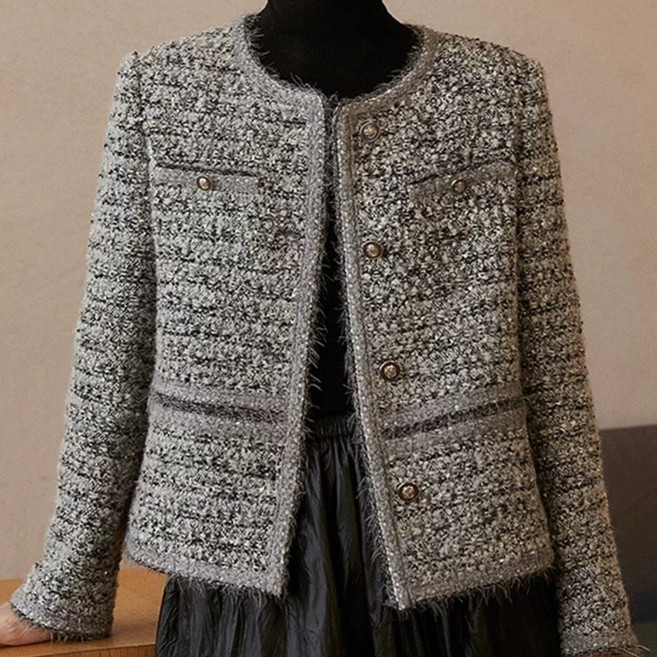 쩐쿠 여성 라운드 러블리 고급 트위드 자켓 K0251