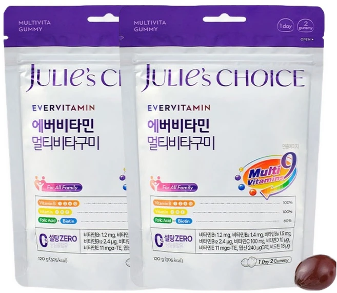 줄리스초이스 에버비타민 멀티비타구미 2봉(60구미) 제로슈가 비타민9종 멀티비타민젤리, 2개, 30정 - 쿠팡