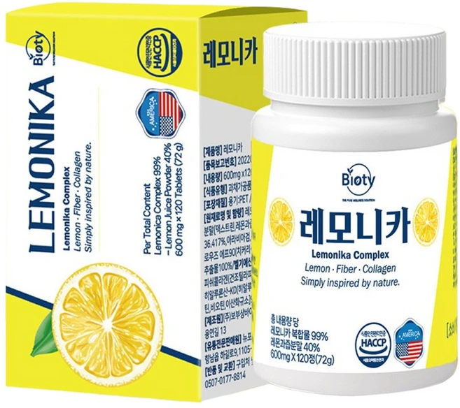 바이오티 레모니카 고체 레몬즙 비타민c 콜라겐 레몬정, 4개, 120정 - 쿠팡