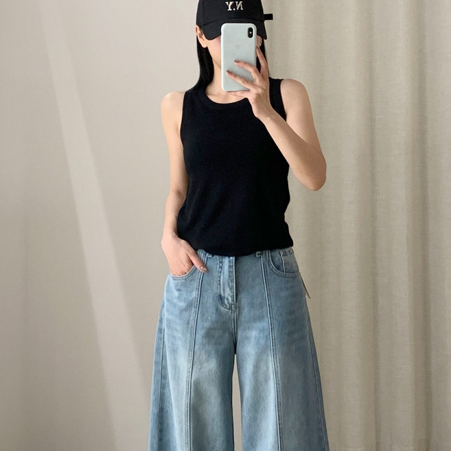 SONOVA 쏘노바 여성 데일리 민소매 라운드넥 소프트 니트 나시탑 기본 레이어드 필수템 이너티