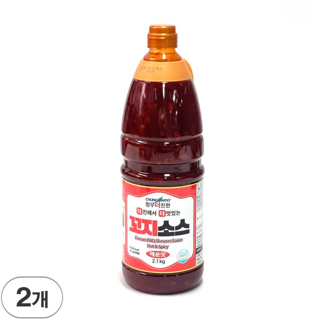 청우 더진한 닭 염통 꼬치소스 꼬지소스 양념 매운맛 PET 2.1kg, 2개