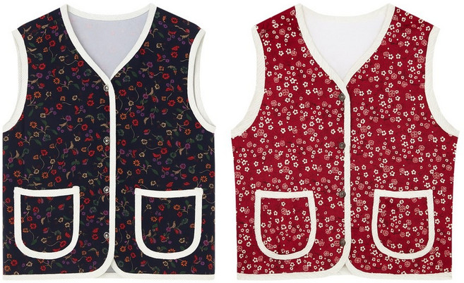 2장세트 유니미스 엄마 할머니 김장조끼 봄가을 플라워 베스트 여성 옷