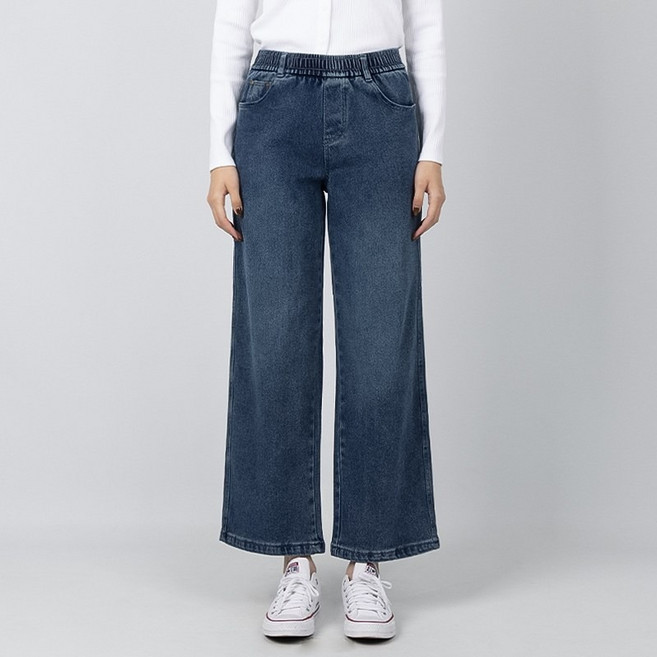 코너스톤 여성 청바지 약기모 밴딩 와이드 W4D2651