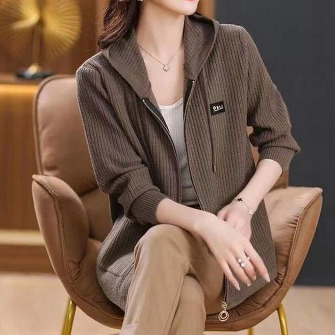 NUNUHANA 여성 후드 니트 가디건 코트 봄가을 베이직 집업 AMB00184