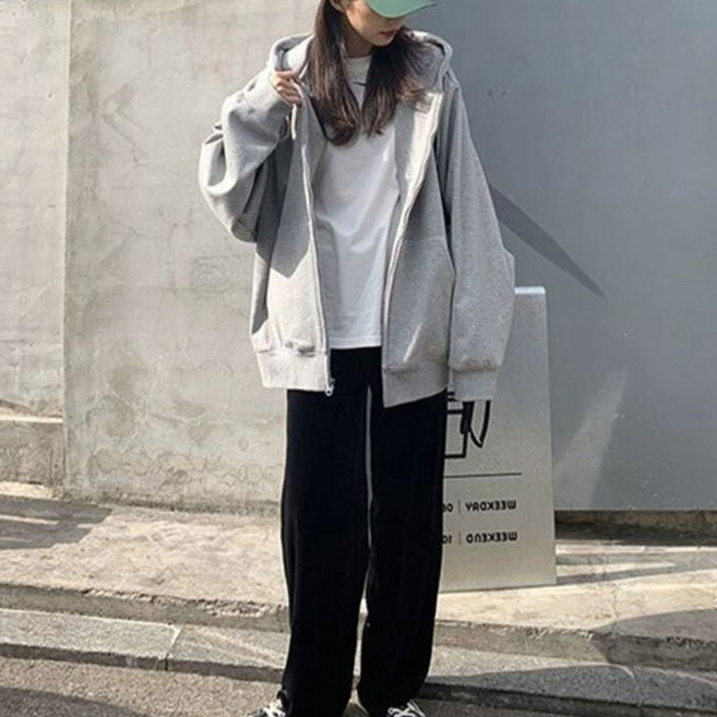 퓨리픽 남여공용 베이직 얇은 오버핏 후드집업 봄 가을 오버사이즈