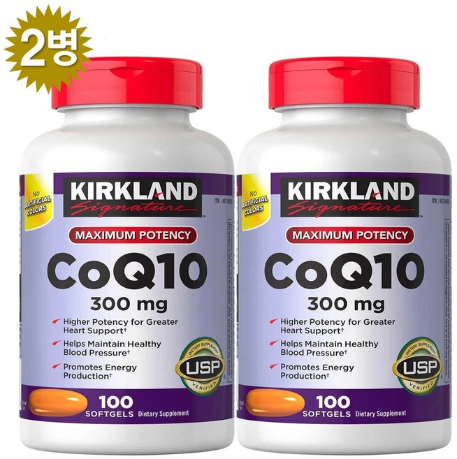 1+1 커클랜드 CoQ10코큐텐 300mg 코엔자임 100소프트젤 x 2, 100정, 2개 - 쿠팡