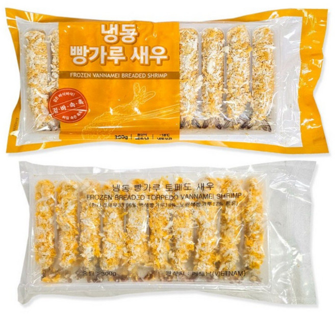 [씨기프트]냉동 빵가루 새우 6kg (30g x 200미) 왕새우튀김 도매 업소용, 20개, 300g