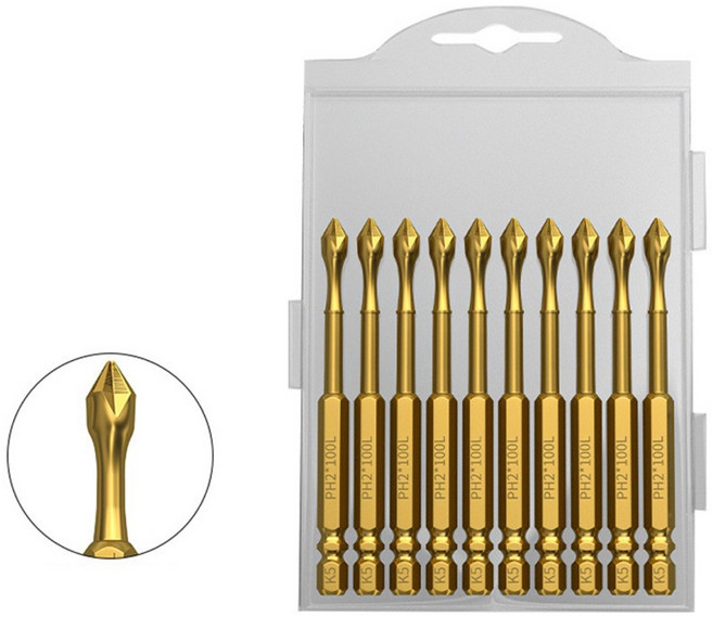 wrikri 티타늄 코팅 논슬립 팁 십자비트 100mm, 10개