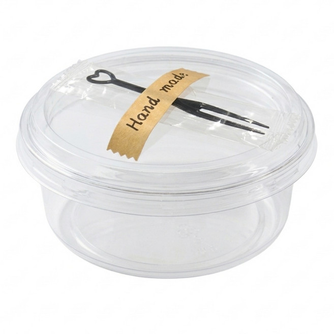 샐러드용기 과일컵 컵과일 8oz 평뚜껑 50p 세트 (개별포장 포크+스티커), 50개