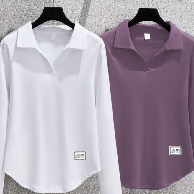 1+1 여성 폴로넥 긴팔티 봄가을 패션 슬림핏 순면 터틀넥 긴팔 티셔츠 춘추 루즈핏 카라 상의 SJS