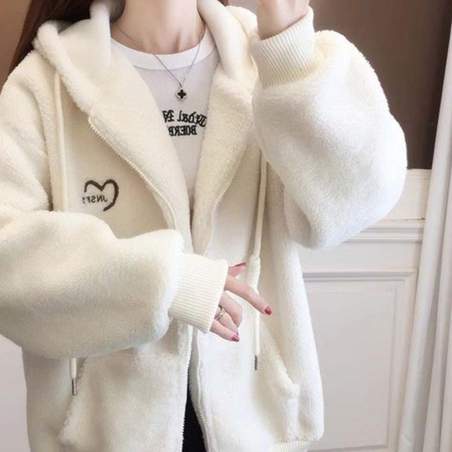 TKX 여성 코트 따뜻한 양털 후드 집업 캐주얼 겨울 아우터 클래식 후리스 KL81