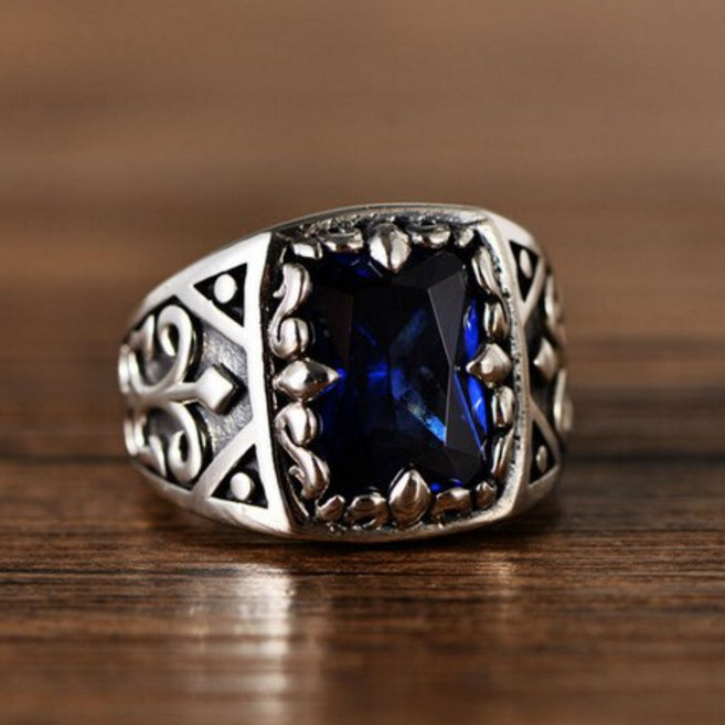 예즌 남성패션은반지 블루인조석반지 실버 큰반지 남자검지링JZ025