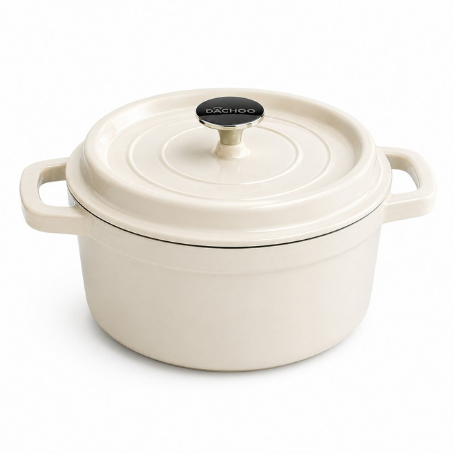 DACHOO 법랑 주물 냄비 에나멜 캐서롤 국냄비 찜냄비, 1개, 크림화이트, 24cm