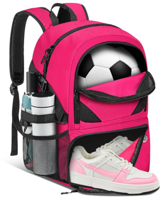 YHXONEOK 축구 가방 볼와 신발 구분을 가진 농구 가방. 농구 배구 축구 운동에 적용하는 방수형 스포츠 백팩, 핑크, 1개