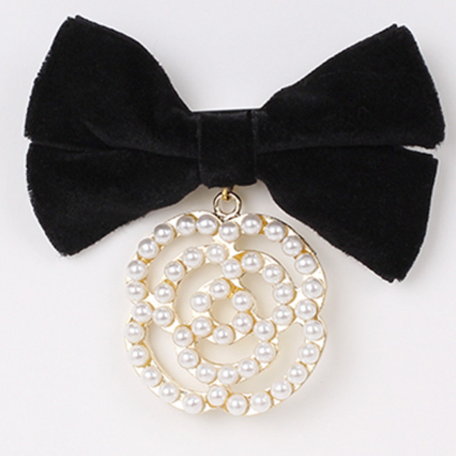 크리스크라운 로즈펄 벨벳 리본 브로치