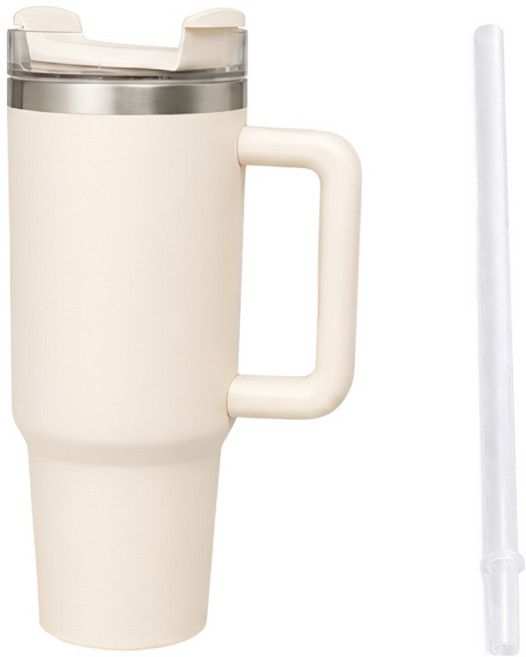 무광 대용량 스테인리스 텀블러 빨대 세트 보온 보냉 스텐 진공, 1세트, 887ml, 크림