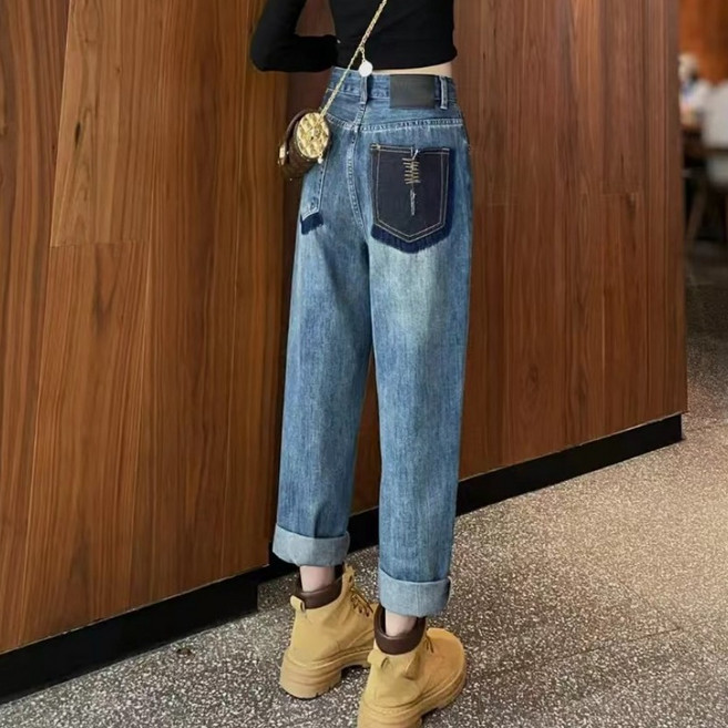 쁘띠꼬모 여성용 배기 일자 스판 데님 팬츠 H5012435