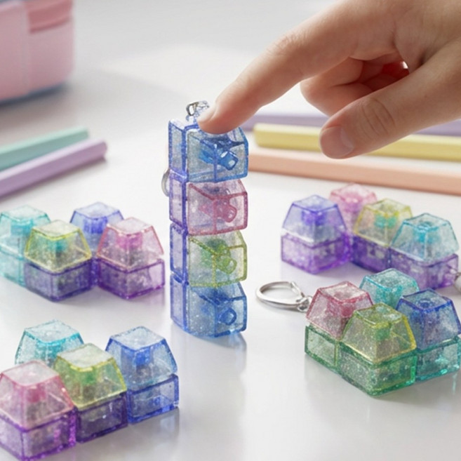 키캡 키링 키보드 키링 딸각이 피젯 4구 테트리스 블럭 5종세트 LUVIO, 0.혼합블럭키링5개, 1개