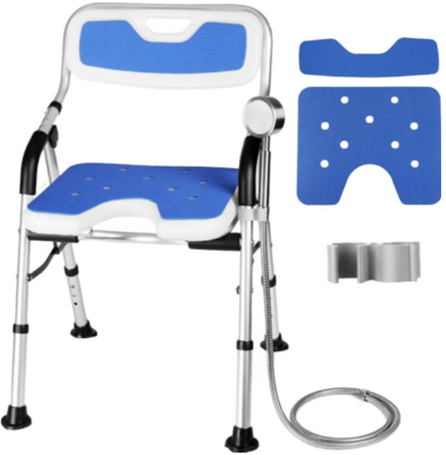 욕실 임산부 안전 노인 목욕의자 U자형 접이식 샤워의자 환자 샤워기 홀더 미끄럼방지 높이 조절, 1개, 불루