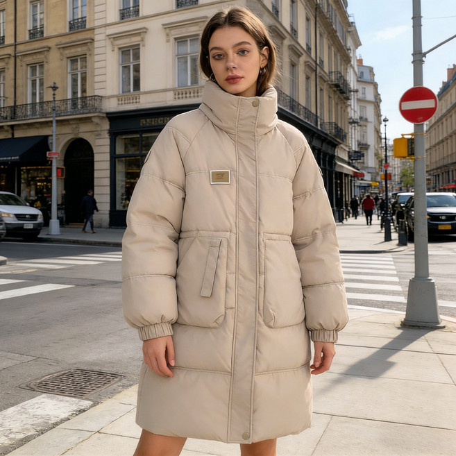 스타일닥터 여성 오버핏 후드 겨울 롱패딩 보온 도톰 솜옷