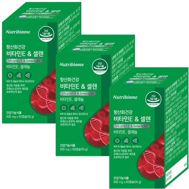 뉴트리바이옴 항산화건강 비타민E & 셀렌 셀레늄, 60정, 3개
