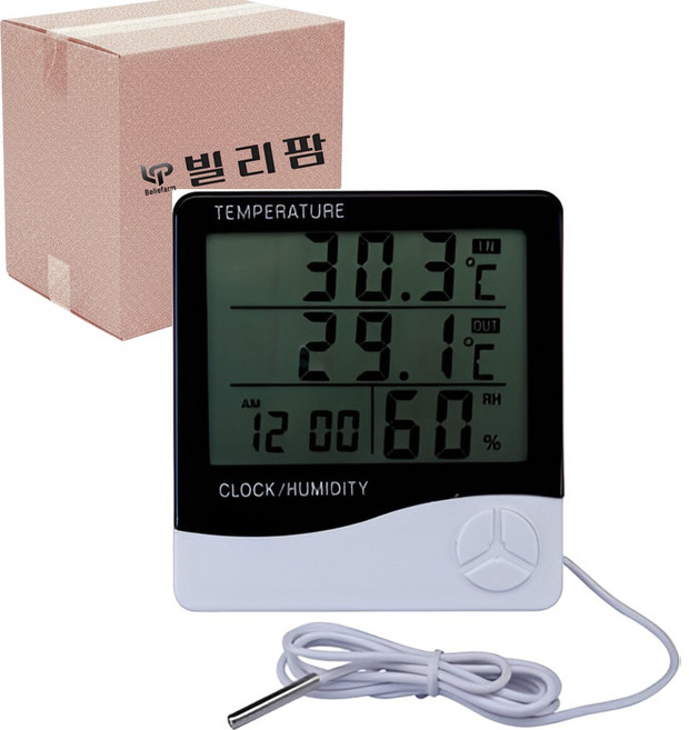 빌리팜 실내외 온도계 디지털 습도계 2way, 화이트블랙, 1개
